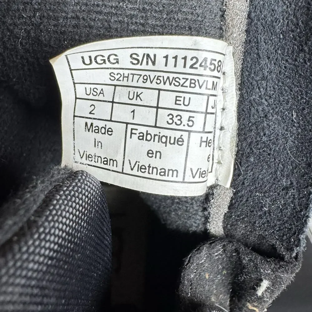 Ugg Robley Kids Waterproof Leather Boots Shoes 2 Black Blue Laces Zip Suede EUC
